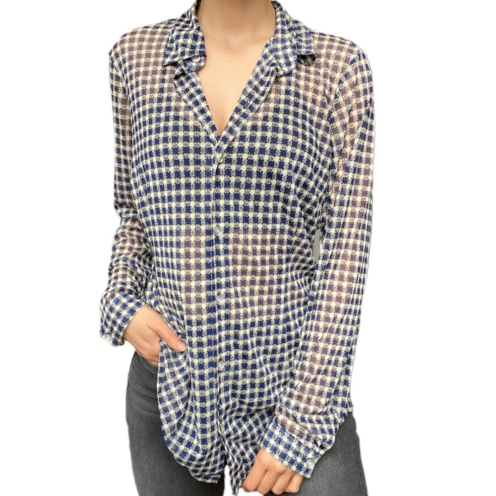 CAbi sheer see through blouse in blue pattern